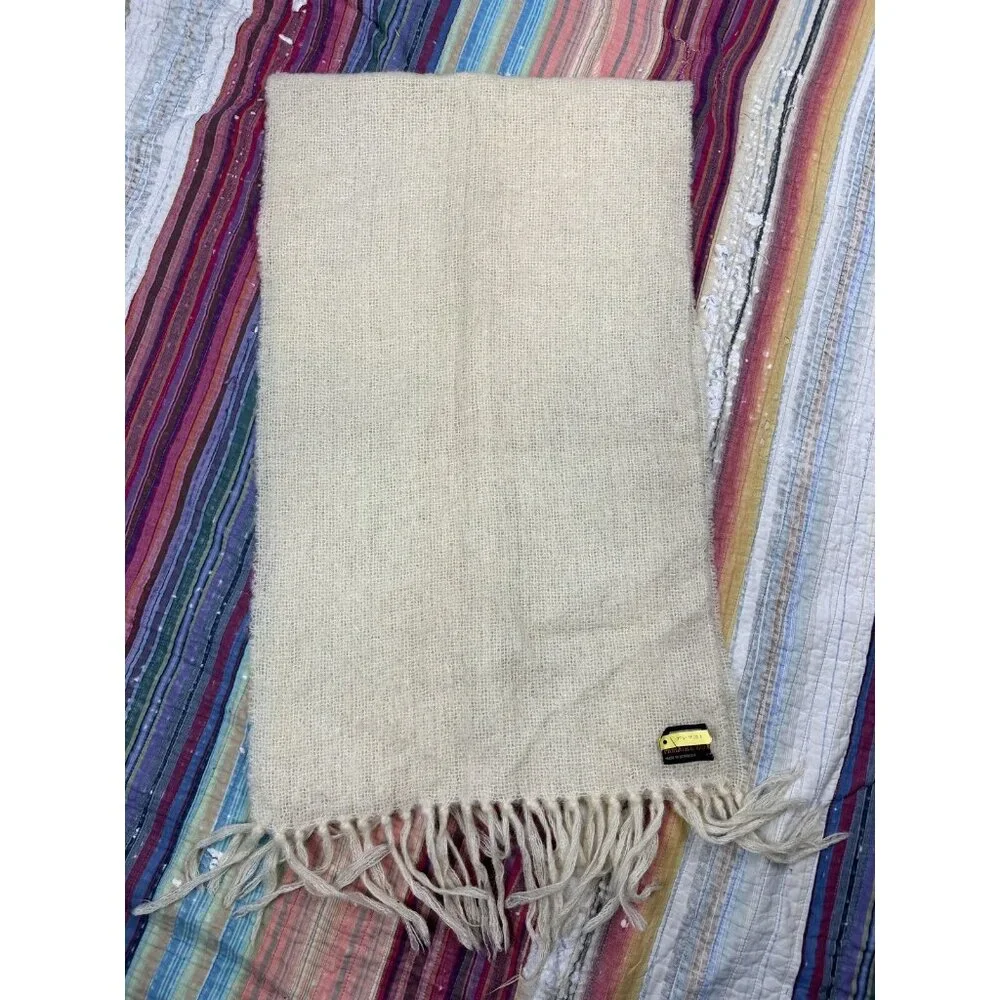 Vtg St Michael Ivory Cream Mohair Wool Blend Rectangle Scarf 18x60
